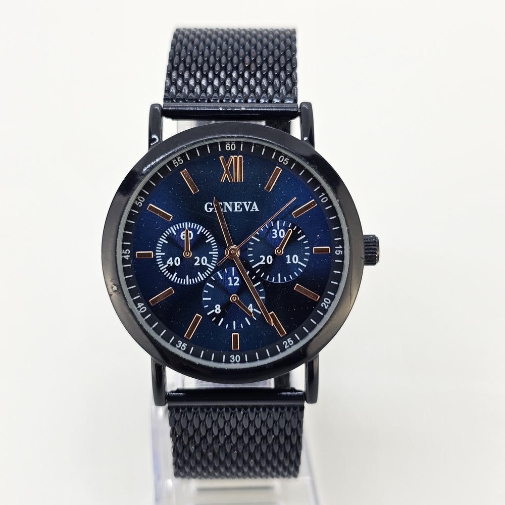 Men's Analog Watch 41MM Dark Blue Dial Dark Blue Mesh Bands New Battery